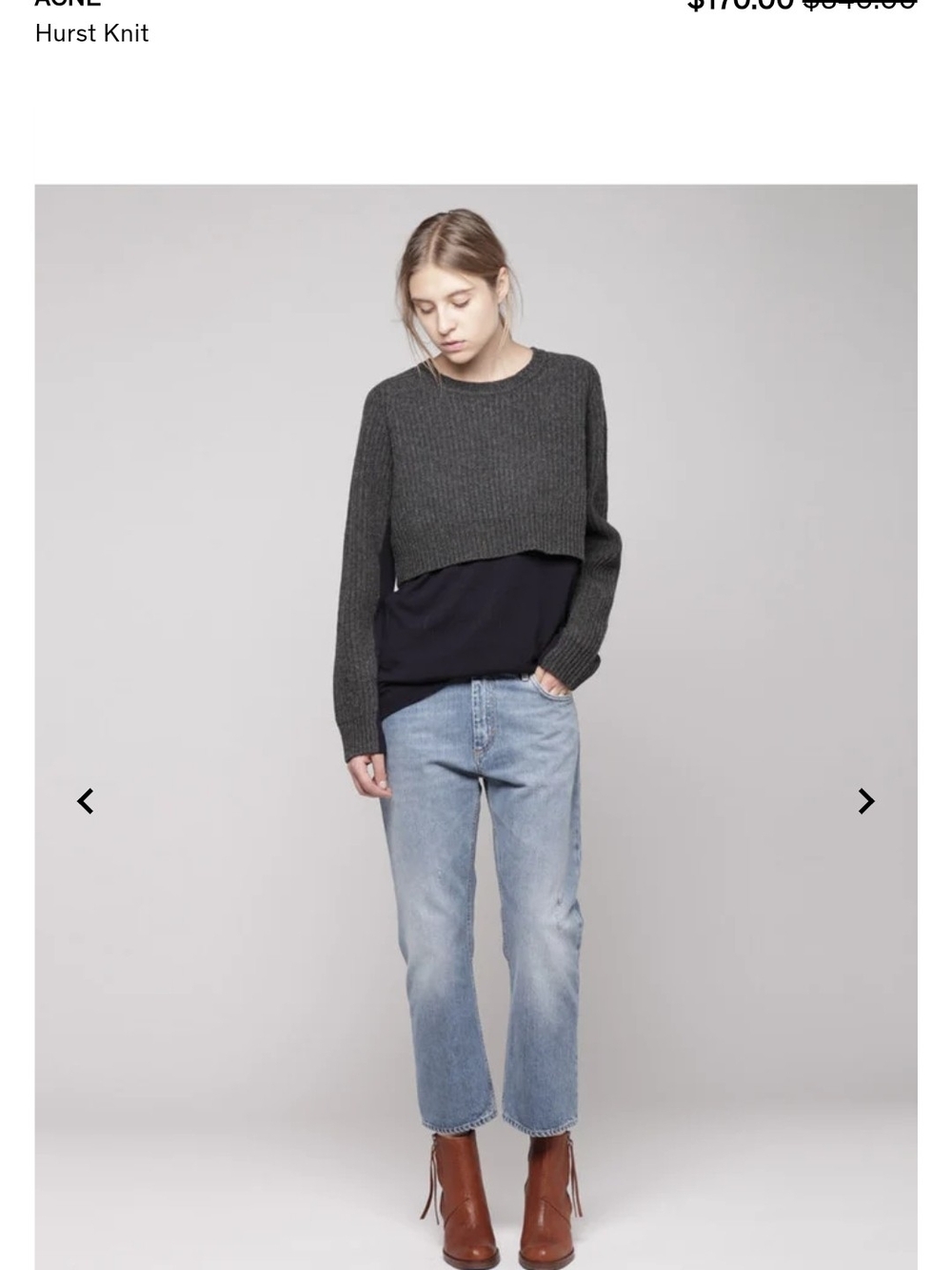 A-line Cropped Rib Knit Sweater - Charcoal Gray